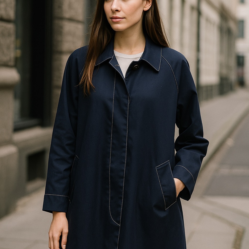 J Crew 100% Cotton  Navy Blue Trench Coat w/ contrasting white stitching size XL